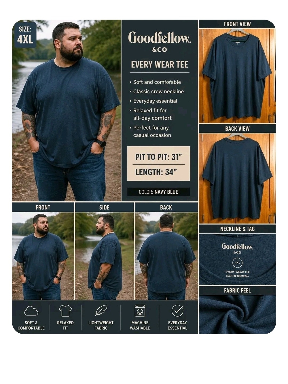 P155  Goodfellow & Co Everyday Tee – 4XL (New with Tags)